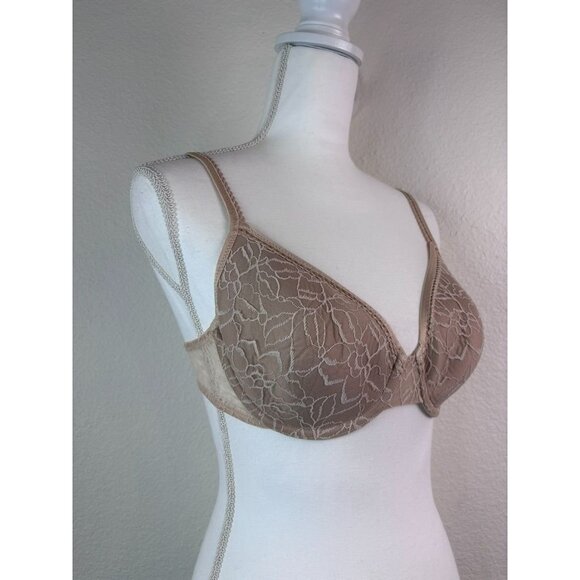 Wacoal‎ 36C beige rosy outlook contour t-shirt underwire bra lightly lined lace - Picture 1 of 5